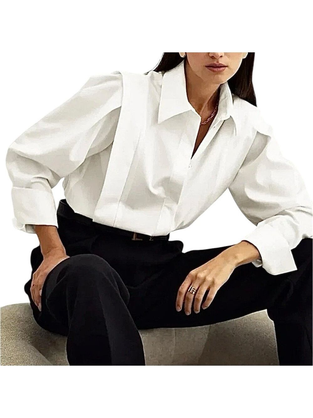 Commense pure cotton crisp white puff sleeve minimal old money blouse XS